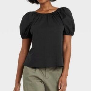 Black Puff Sleeve Blouse Size X-Large